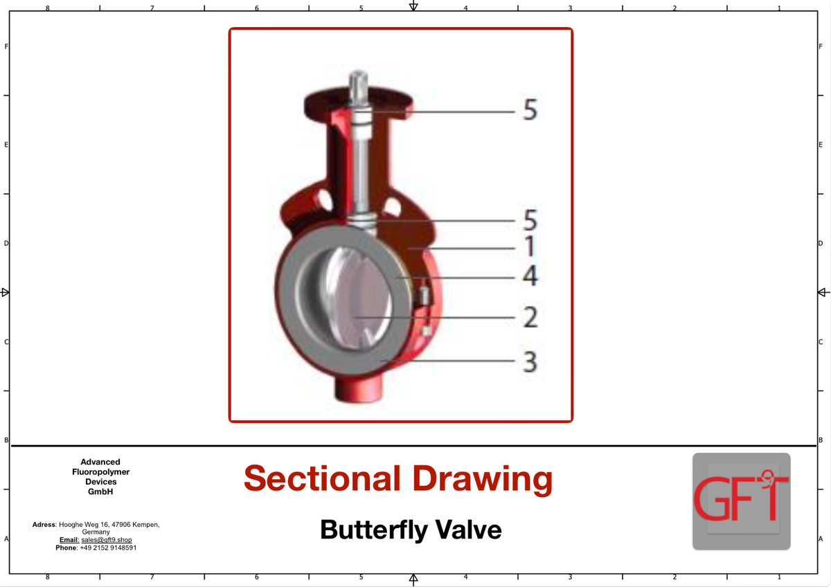 Sectional drawing — positions as in the materials table
