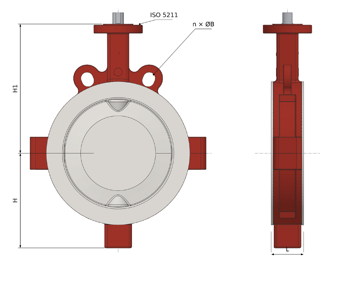 PFA Lined Butterfly Valve — — dimensional drawing